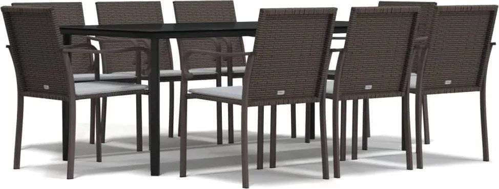 vidaXL 9 részes polyrattan és acél kerti étkezőgarnitúra párnával