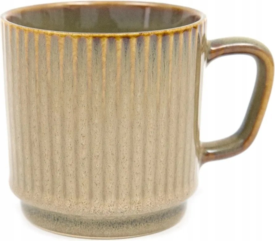 Füles Bögre Kerámia Bézs Barna Kpl 6db 270ml Csíkos Fényes