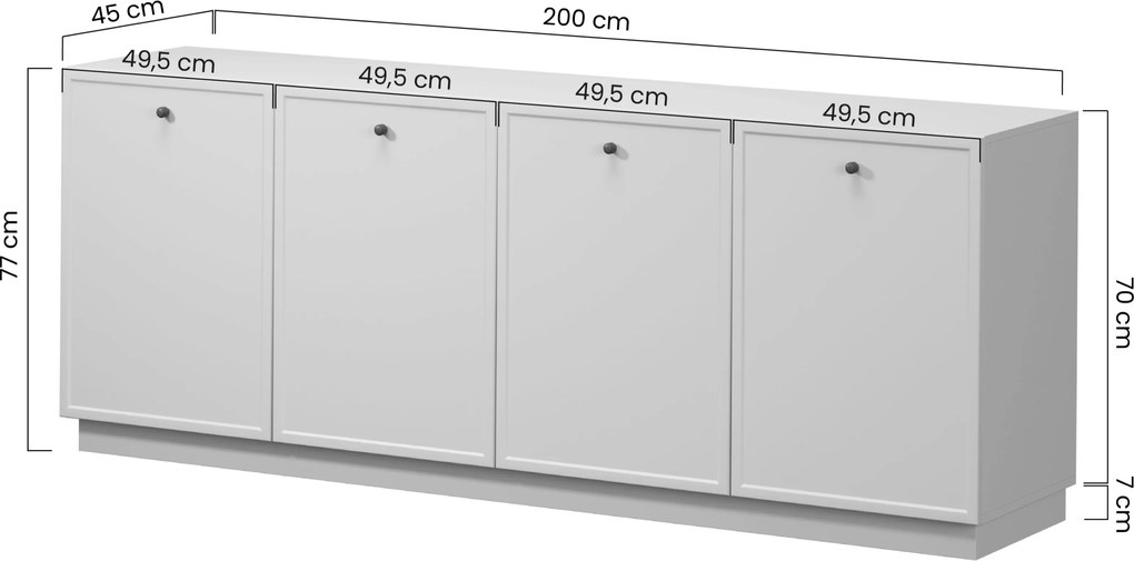 Lorini négyajtós komód 200 cm - kasmír / arany T-bar fogantyúk