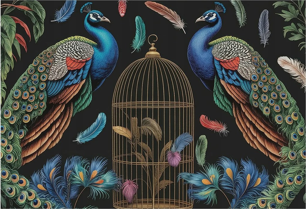 Divatos Flizelin Fali Tapéta Furnér Egzotikus Páva 152x104 Ragasztó