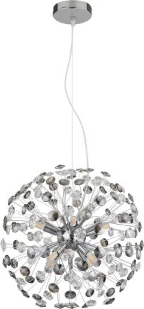 Globo 64135H1C Csillár krómozott fém, füstszínű/átlátszó K9 kristályok, átlátszó PVC kábel, magassága rövidíthető, ø: 400mm, M: 1500mm, izzókkal/10676/: 8x G9 LED 3.5W 230V, 350lm forrás, 350lm kimenet, 3000K