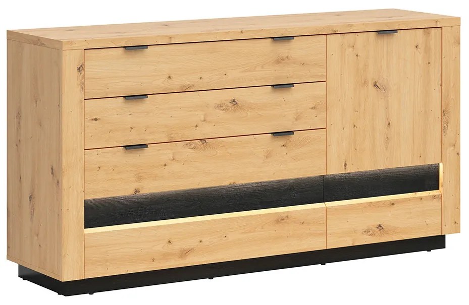Komód Ostia KOM1D4S (kézműves tölgy + fekete tölgy) (LED világítással). 1025968