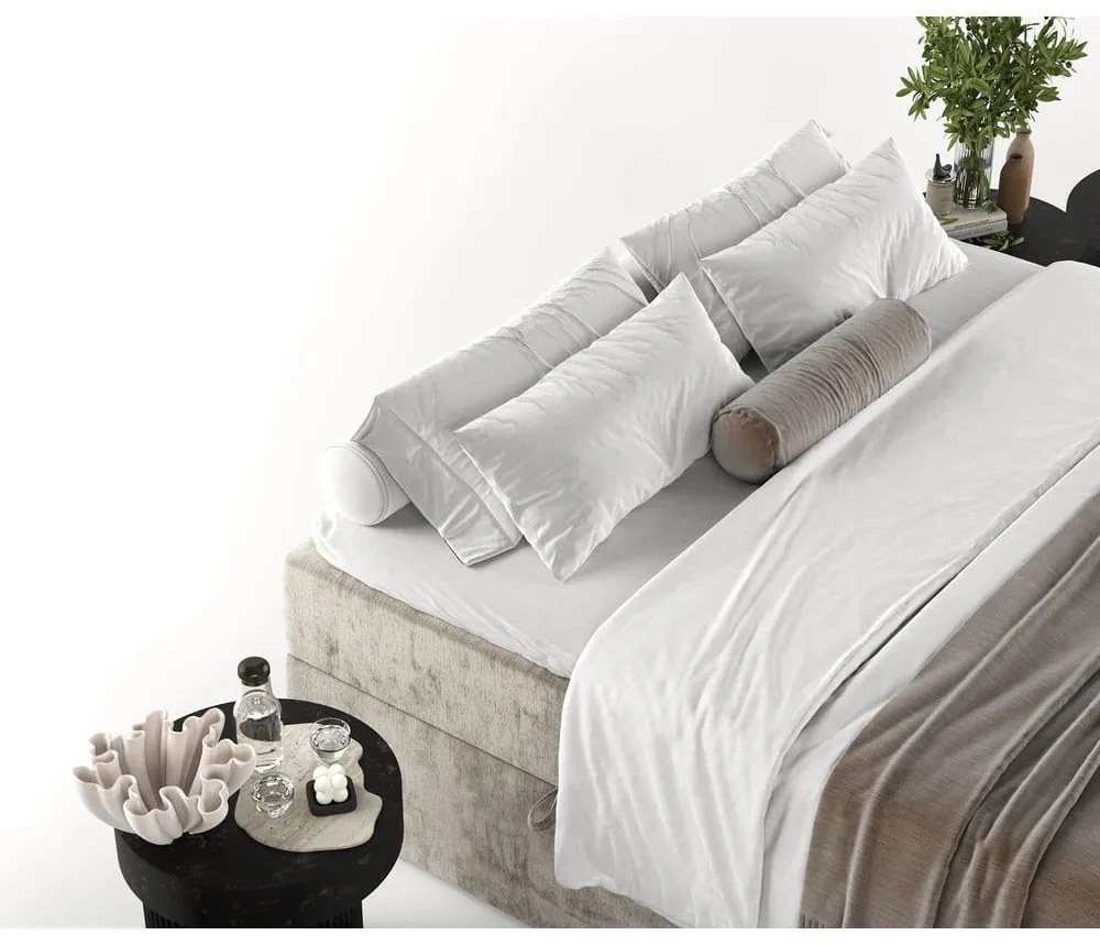 Világosbarna ágyneműtartós boxspring ágy 200x200 cm Yoko – Maison de Rêve