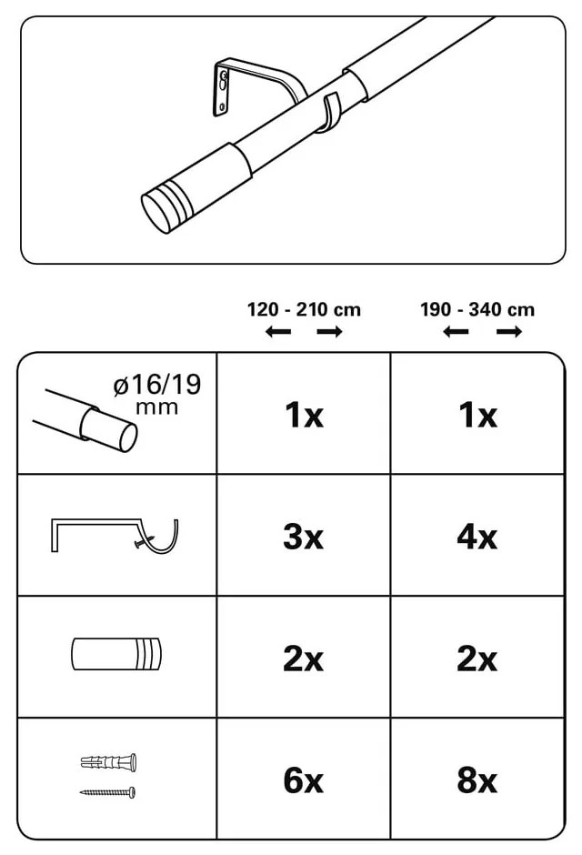 Fém bővíthető függönykarnis 190 - 340 cm Válec - Gardinia