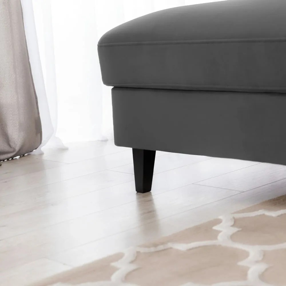 Sötétszürke bársony kinyitható-tárolóhelyes sarokkanapé (bal oldali-heverő résszel) Foble – ELTAP