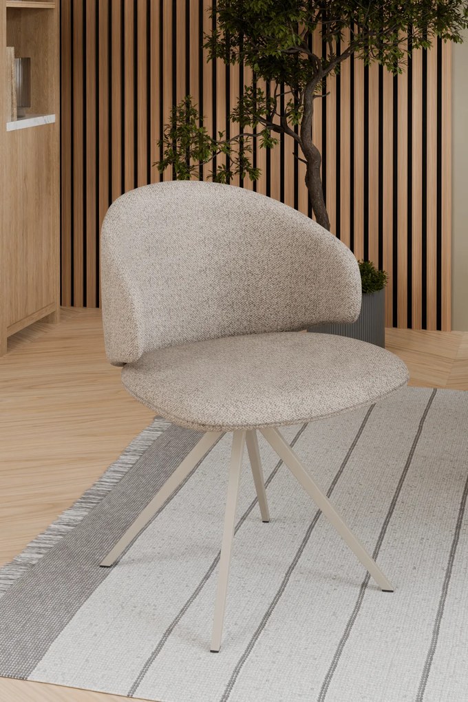 MAZZONI EXPORT NELA Bézs Latte (Monza 60 szövet)/bézs lábak - MODERN BOUCLÉ KÁRPITOZOTT FORGÓSZÉK BOHO STÍLUSÚ NAPPALIBA/ÉTKEZŐBE/IRODÁBA