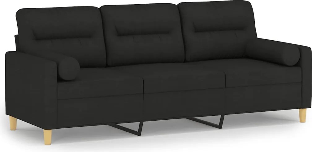 vidaXL 3 személyes fekete szövet kanapé díszpárnákkal 180 cm