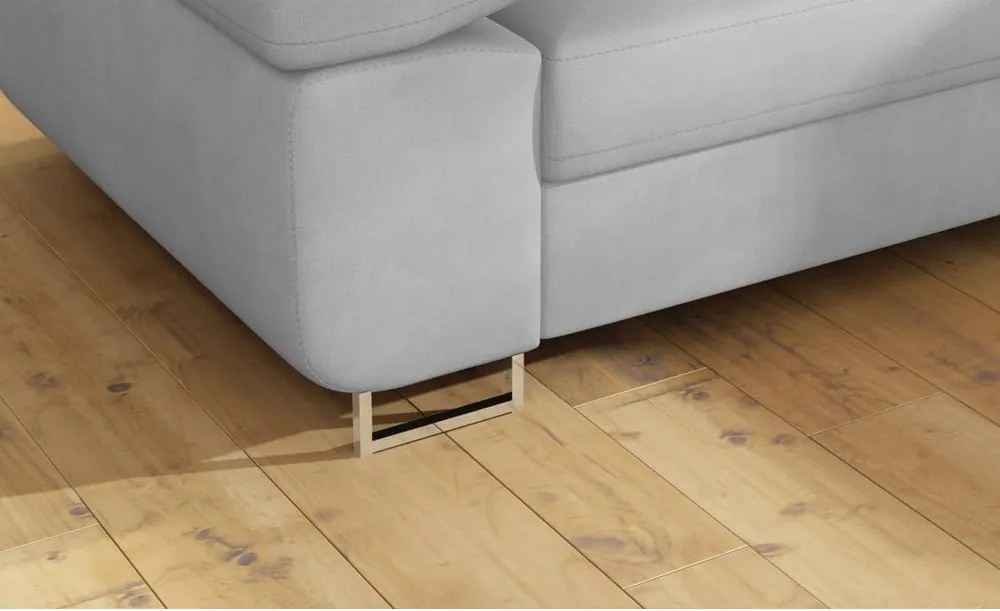 Világosszürke bársony kinyitható-tárolóhelyes sarokkanapé (jobb oldali-L alakú) Anton – ELTAP