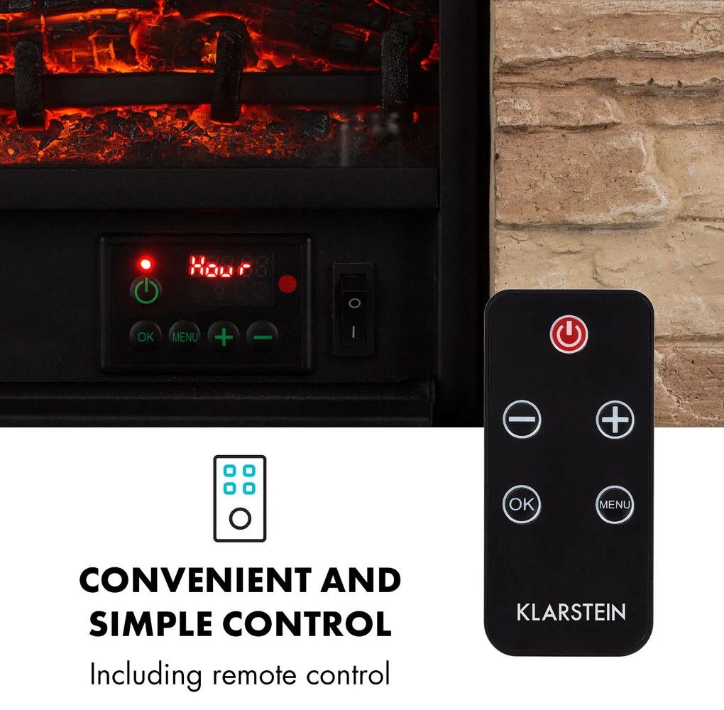 Klarstein Kaprun, elektromos kandalló, 1800 W, kő dekoráció, polystone, távirányító