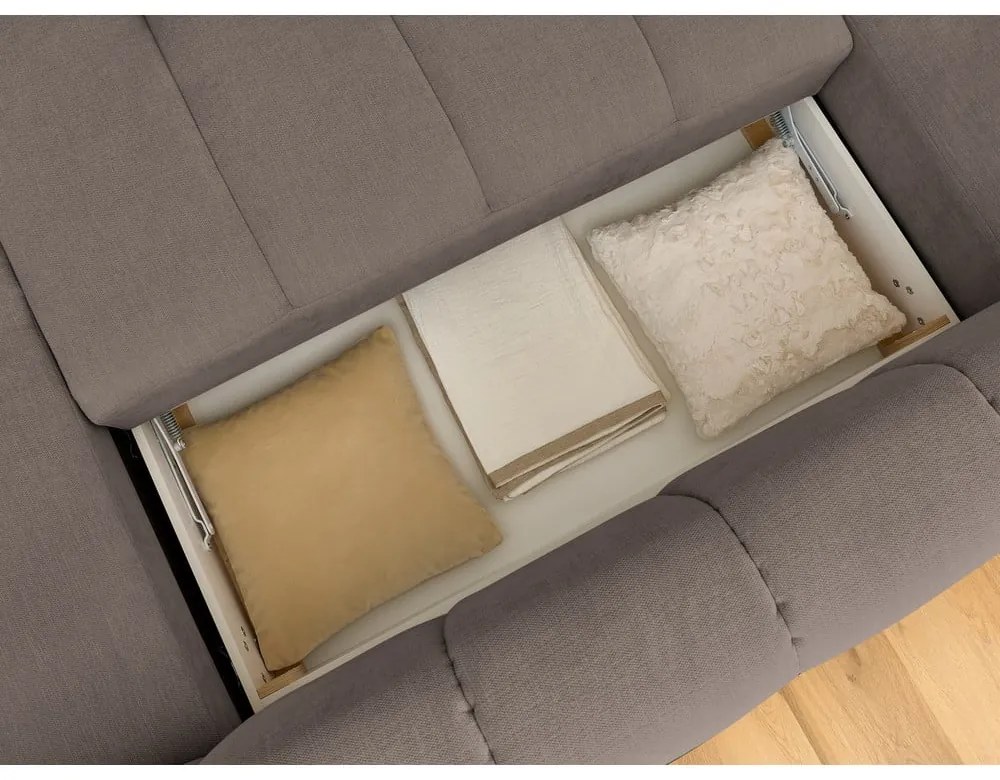 Szürkésbarna kinyitható-tárolóhelyes sarokkanapé (bal oldali-U alakú) Fuji – Bobochic Paris