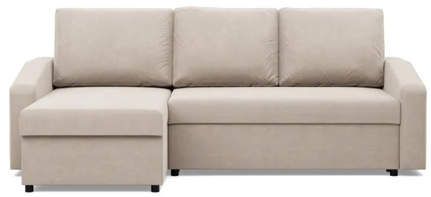 Zeus sarokkanapé, 2 ágyneműtartóval, döntött kartámasz, bársony, univerzális oldal, hab töltet, bézs