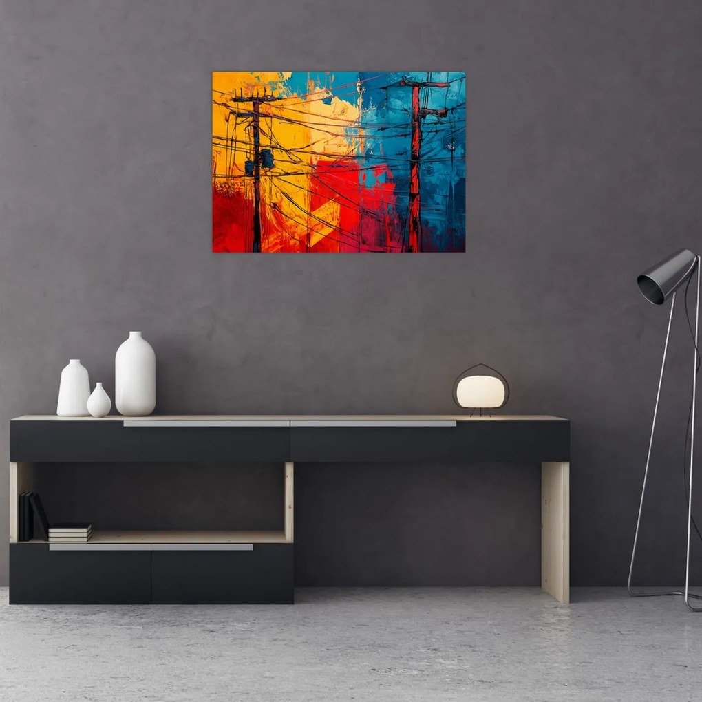 Üveg kép - Absztrakt elektromos vezetékek (70x50 cm)