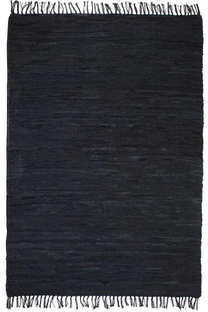 vidaXL fekete, kézzel szőtt bőr Chindi szőnyeg 80 x 160 cm