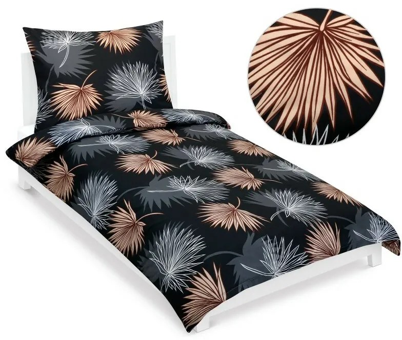 Bellatex Pamut ágynemő Palm leaf black, 140 x 200cm, 70 x 90 cm