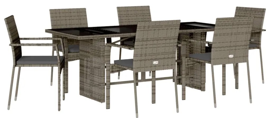 7 részes szürke polyrattan kerti étkezőgarnitúra párnával