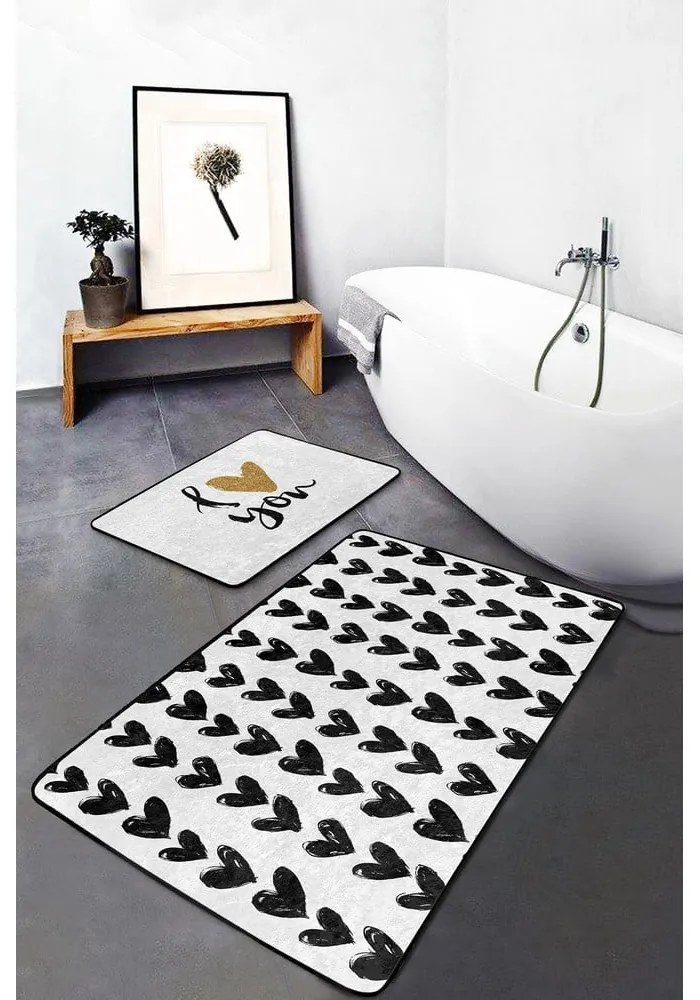 Fehér-fekete fürdőszobai kilépő szett 2 db-os 60x100 cm – Mila Home