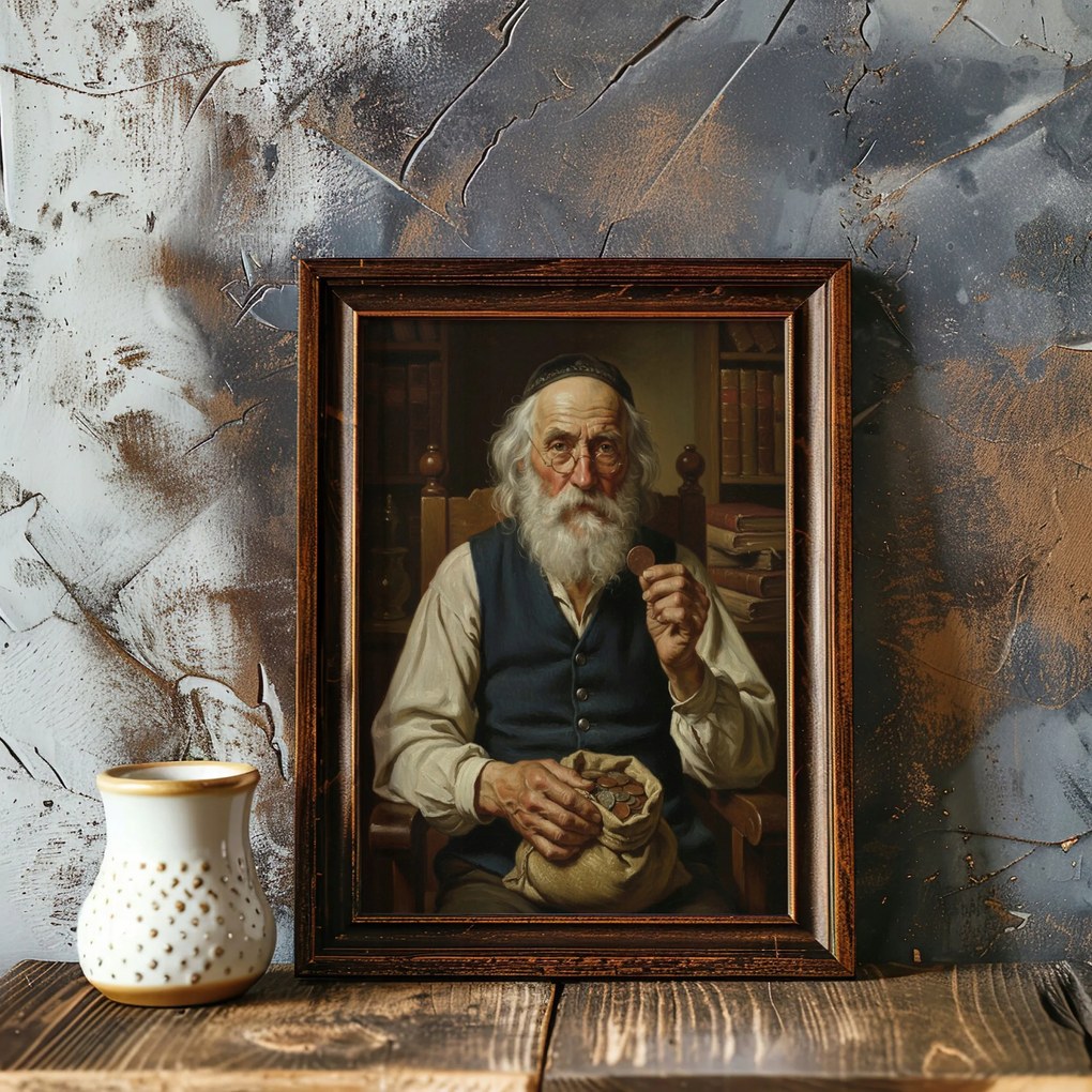 Vászonkép Zsidó Portré Pénzzel Zsidó A Boldogsághoz . 70x50cm