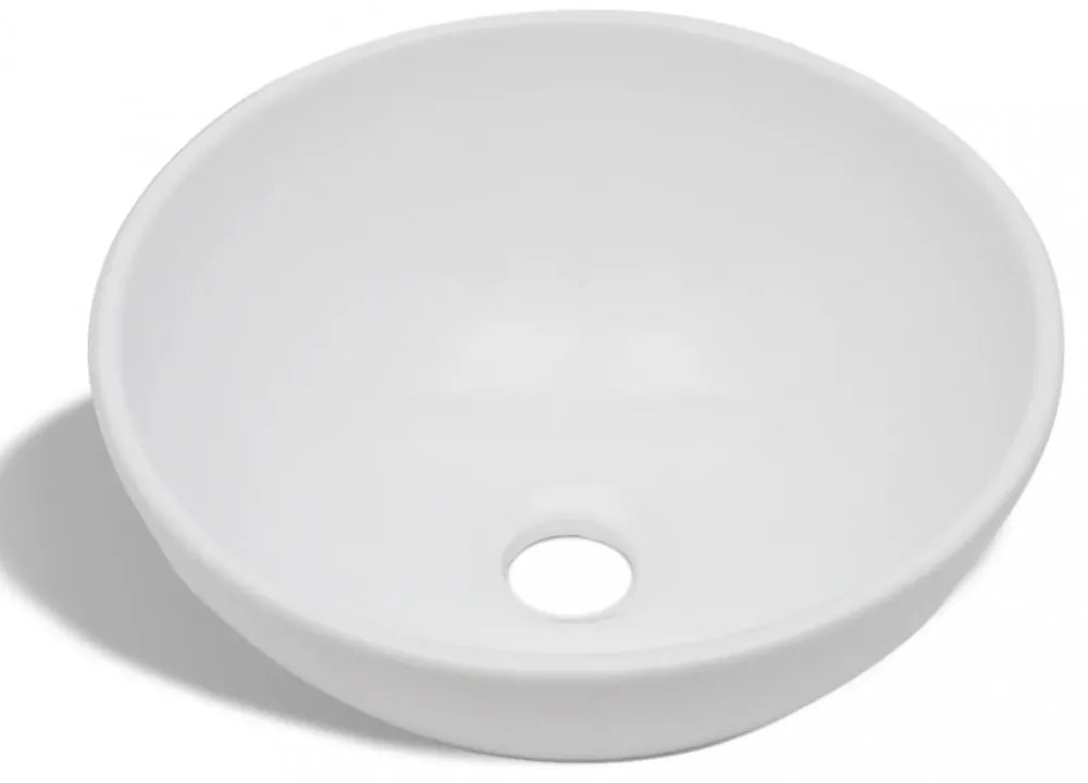 Kerek fehér fürdőszobai kerámia mosdókagyló keverőcsappal