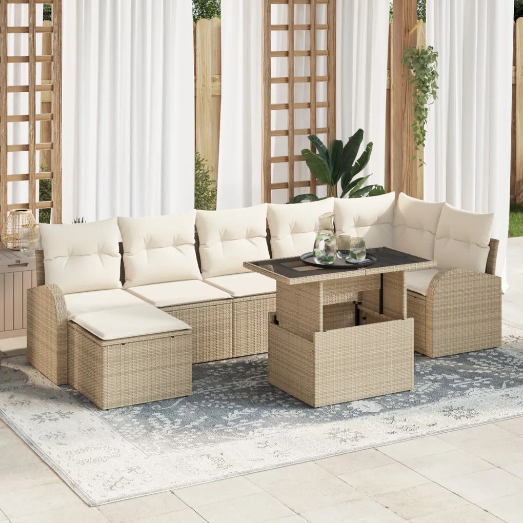 Kerti Kanapé Szett tárolóval 8 pcs Bézs Poli rattan