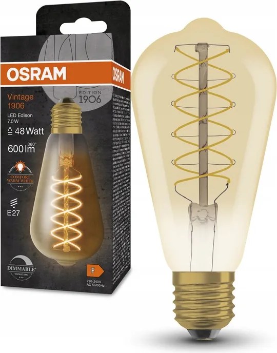 Led izzó ST64 E27 7W 48W 2200K Szabályozható Vintage Filament Osram