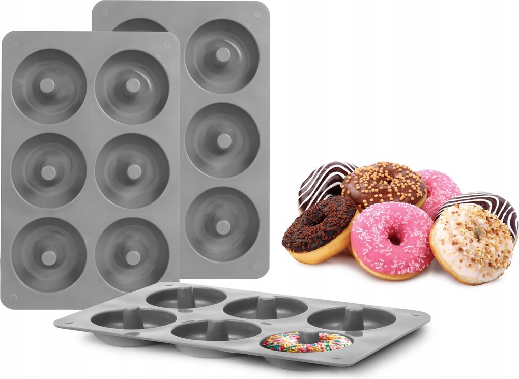 Szilikon Forma Fánk, Donut, Pączki, Kerek Perec Sütéséhez, Szürke, 2 db