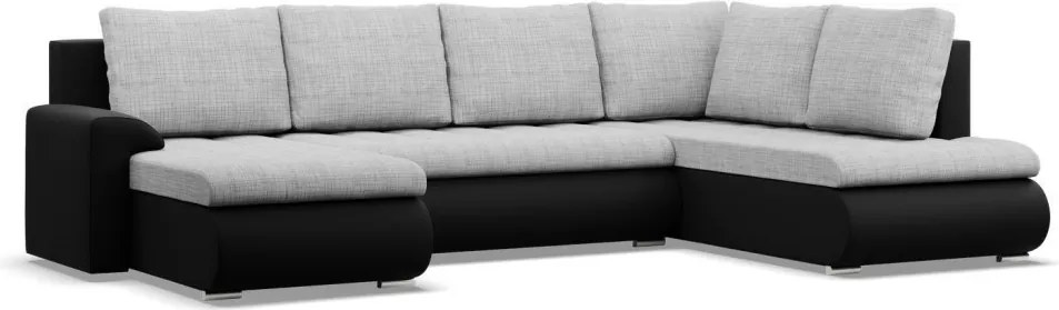 Tokio U sarokkanapé, 3 ágyneműtartóval, fonott + műbőr, jobboldali, szürke - fekete