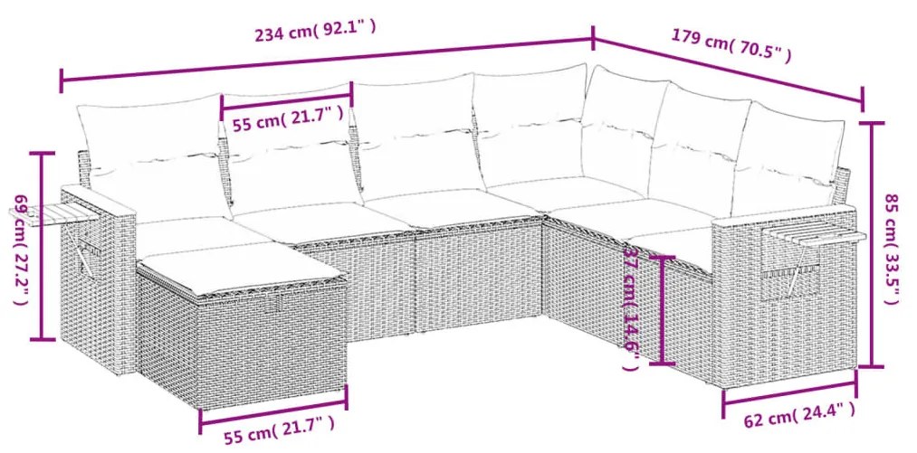 7 részes fekete polyrattan kerti ülőgarnitúra párnával