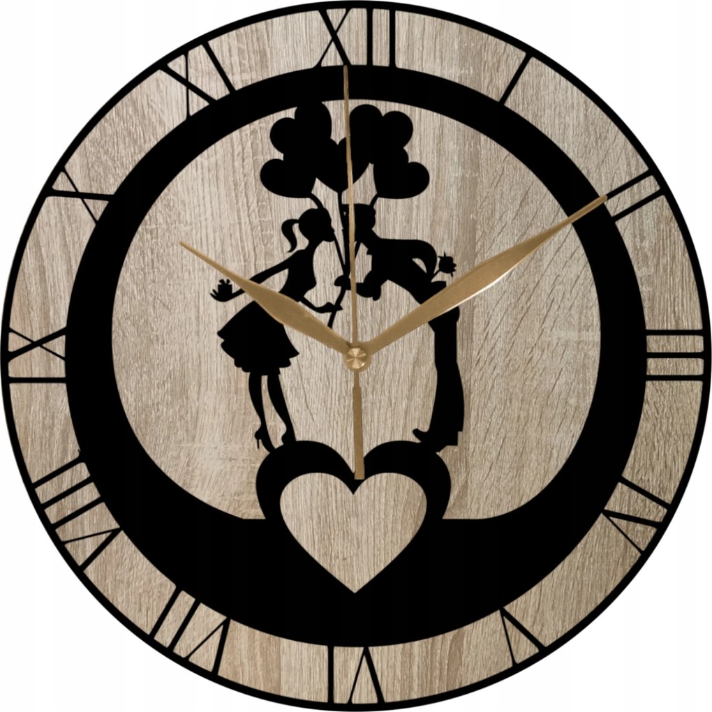Falióra Fa Kerek Római Szerelmes Pár Valentin-nap Óra 35cm