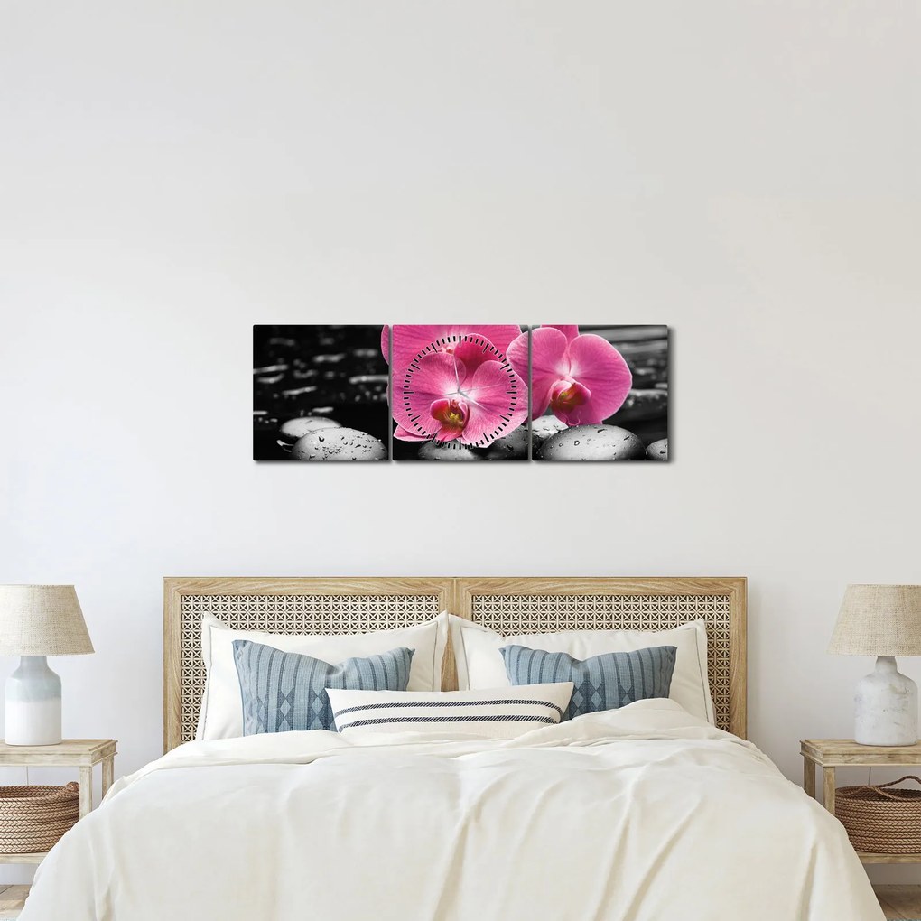Kép - Rózsaszín orchideák (órával) (90x30 cm)