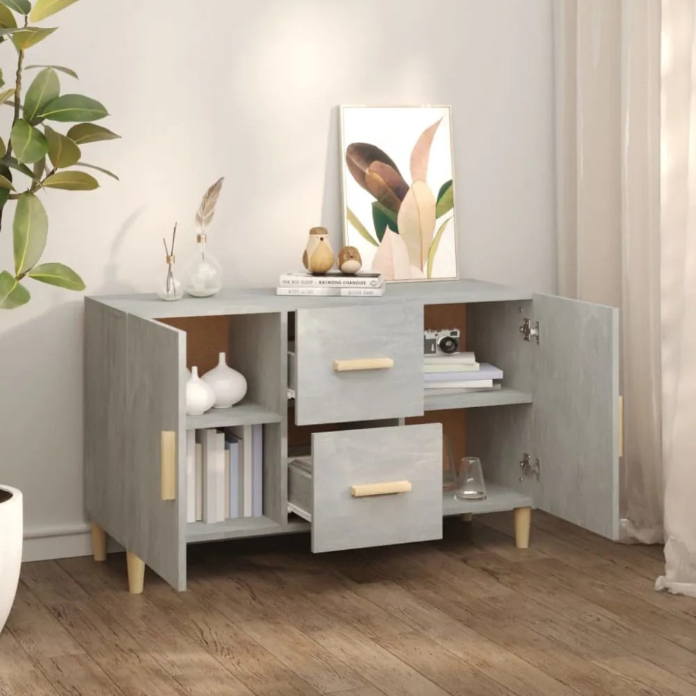 betonszürke szerelt fa tálalószekrény 100 x 36 x 60 cm