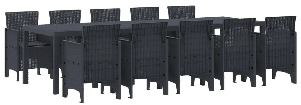 11 darabos Kerti Étkezőszett Párnákkal Antracit Poli Rattan