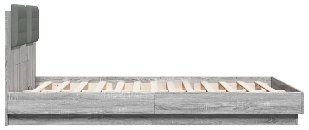 szürke sonoma színű szerelt fa ágykeret fejtámlával 120x200 cm
