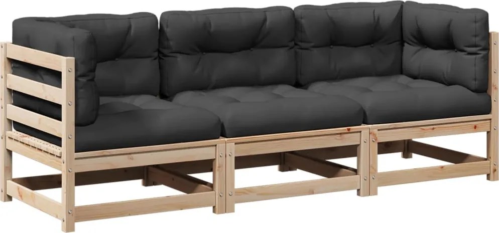 vidaXL 3 részes tömör fenyőfa kerti kanapészett párnával