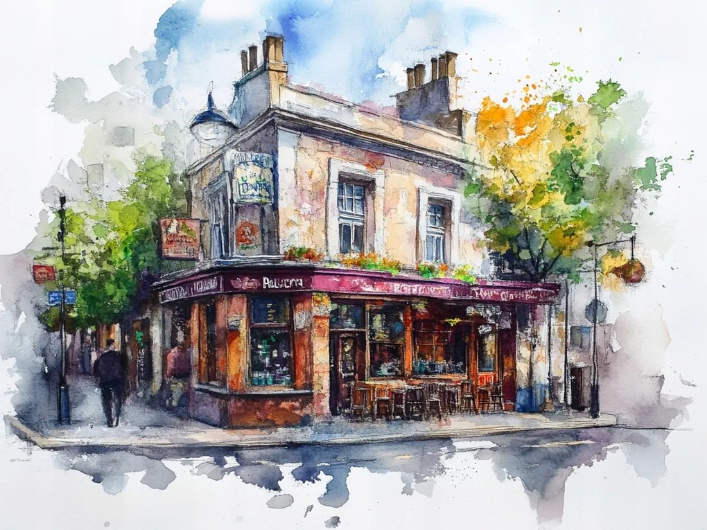 Vászonkép Canvas Párizsi Akvarell Kávézó Retro ÉPÍTÉSZET100x75