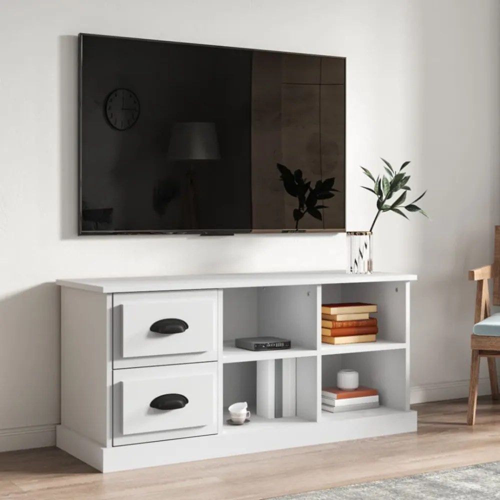 fehér szerelt fa TV-szekrény 102 x 35,5 x 47,5 cm