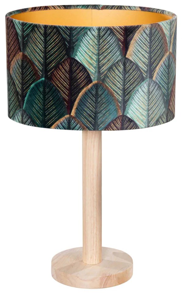 Tafellamp hout met ovale velours kap blad design 25cm - Mels