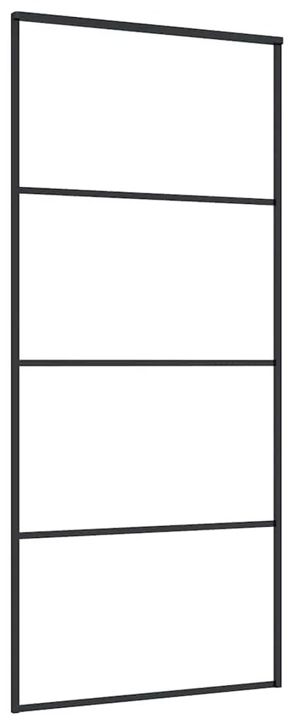Fekete ESG üveg tolóajtó fémszerelvény-szettel 90x205 cm