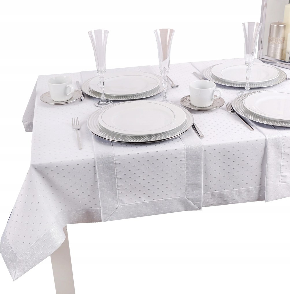 Abrosz dekoratív Pöttyös Lux 180x140 fehér-ezüst