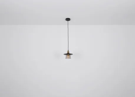 Globo 15086BH1 Függeszték fém fekete matt, fémháló antik sárgaréz, kábel PVC fekete, ø: 300mm, M: 1500mm, 1x E27 60W 230V izzó nélkül