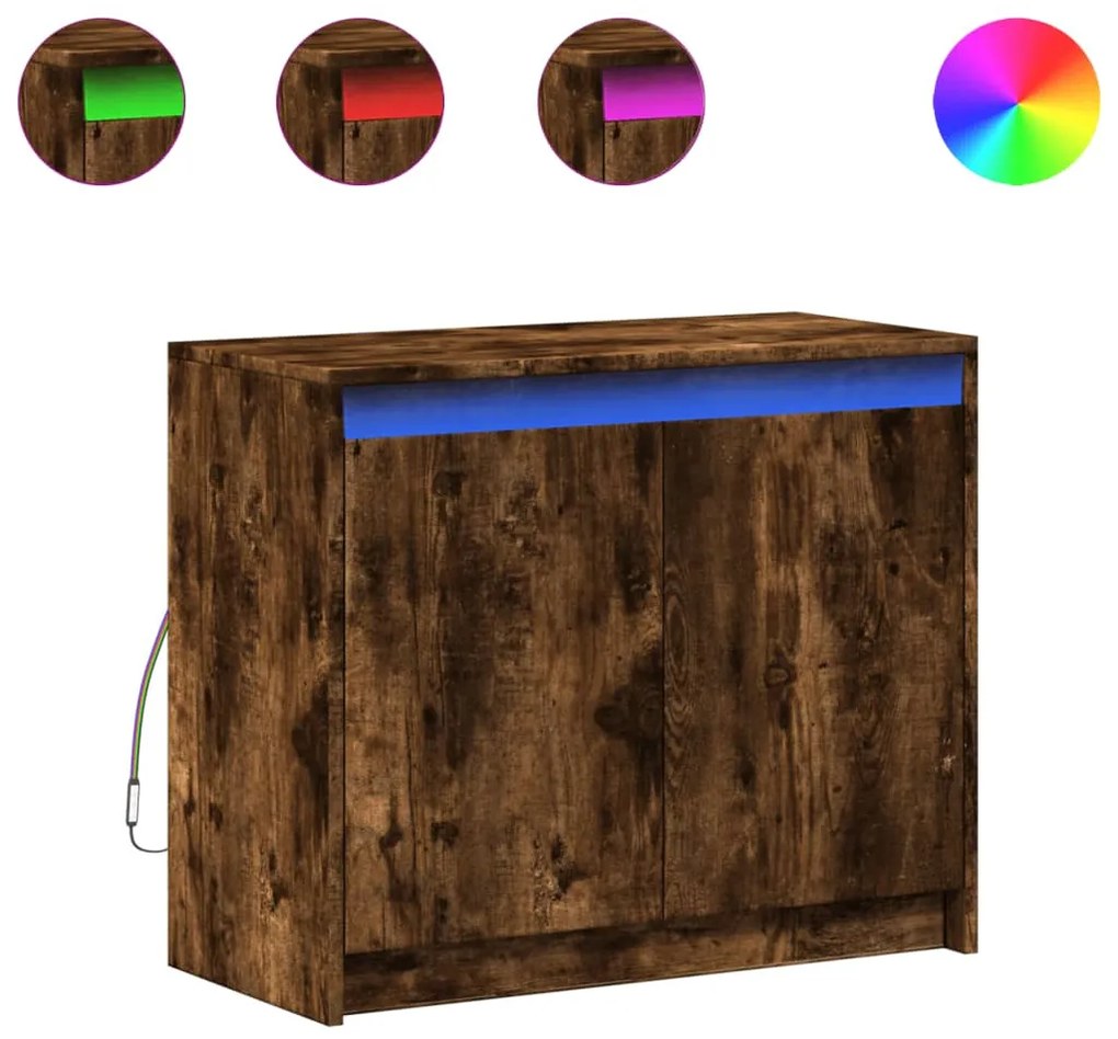 füstös tölgy szerelt fa tálalószekrény LED-del 72 x 34 x 61 cm