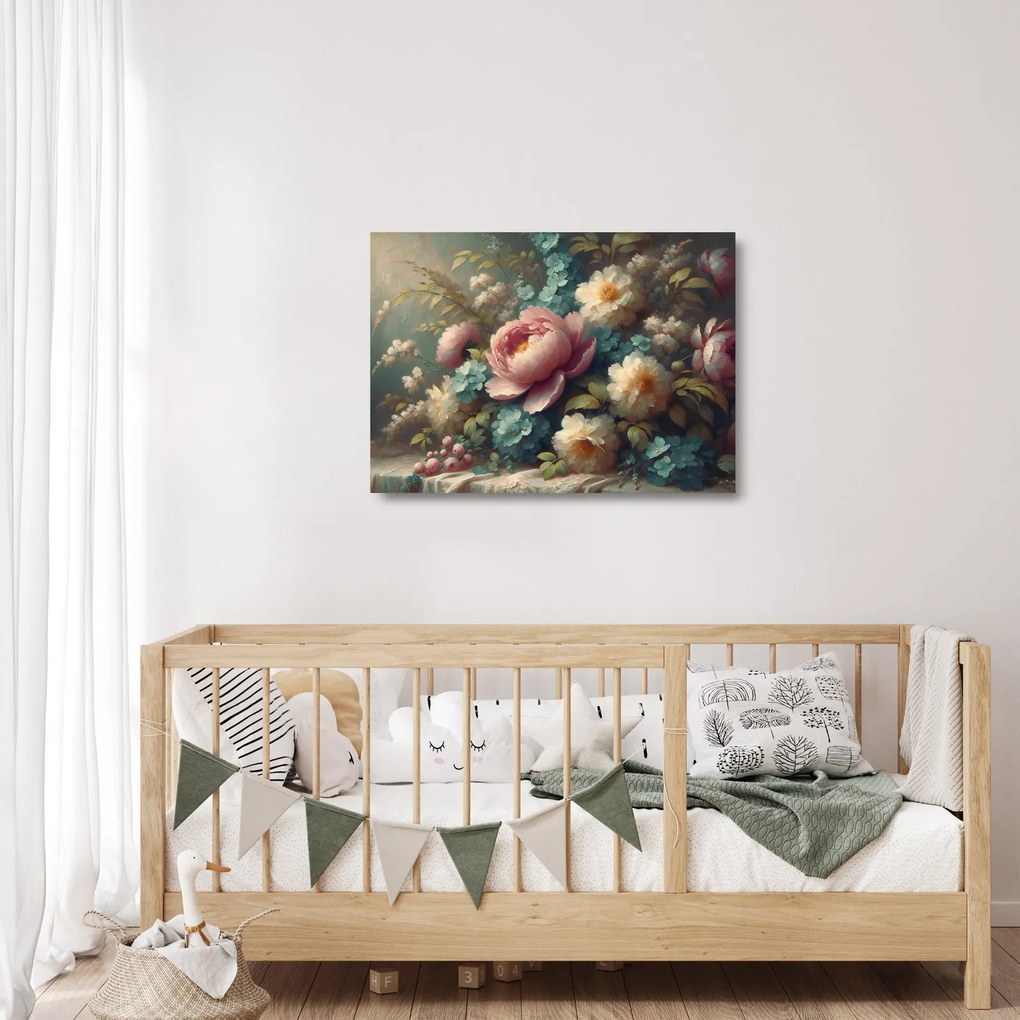 Üveg kép - Természet csendélet virágokkal - festmény (70x50 cm)
