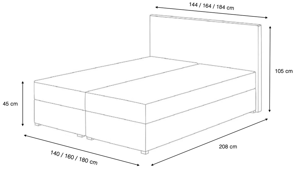 MV LAMELLA kárpitozott boxpring ágy - krémszínű Méret: 160x200