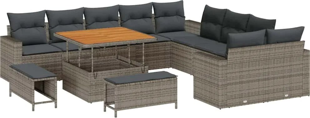 vidaXL Kerti Kanapé Szett 13 pcs Szürke polirattan