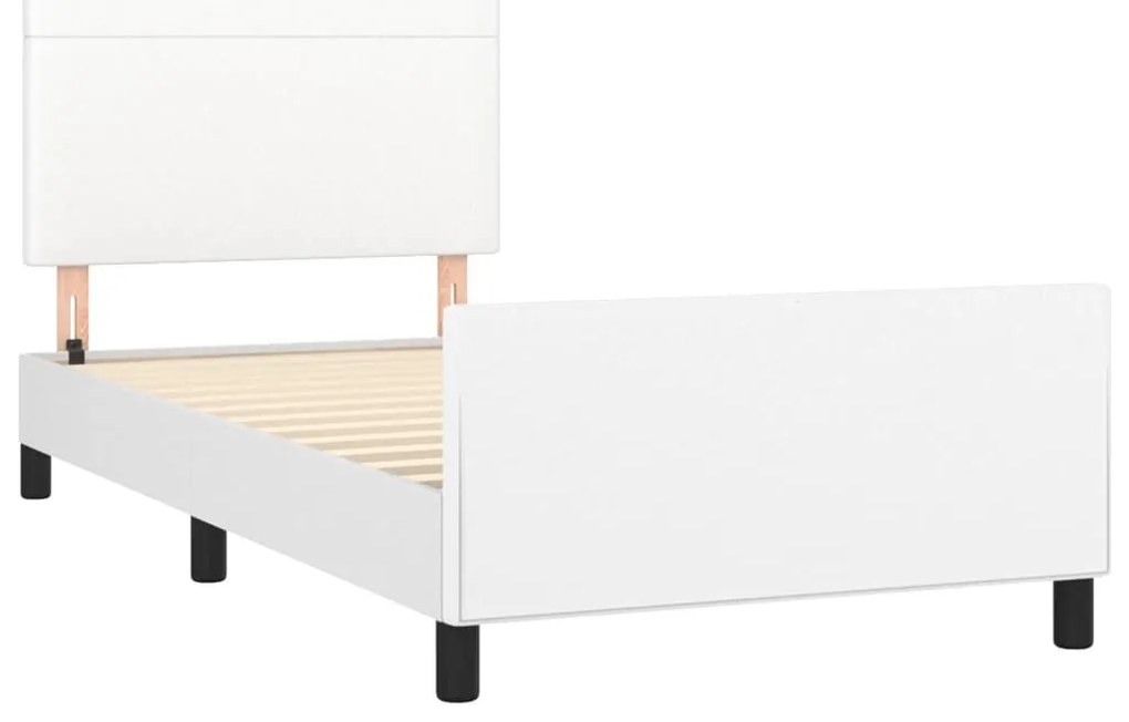 fehér műbőr ágykeret fejtámlával 90 x 200 cm