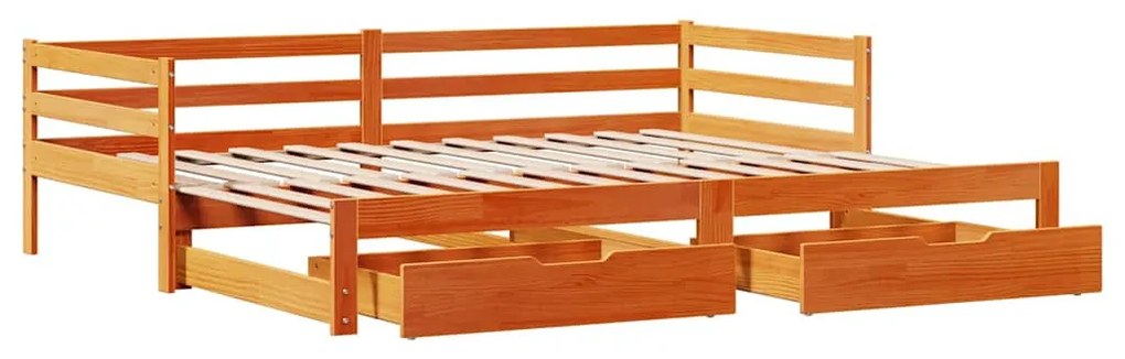 vidaXL viaszbarna tömör fenyőfa kihúzható kanapéágy fiókkal 90 x 200cm