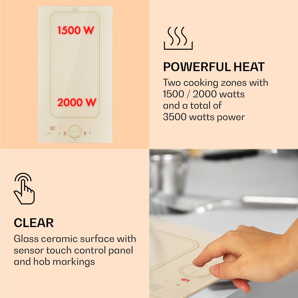 Victoria Domino, beépített indukciós főzőlap, 3500 W, Flexzone, időzítő