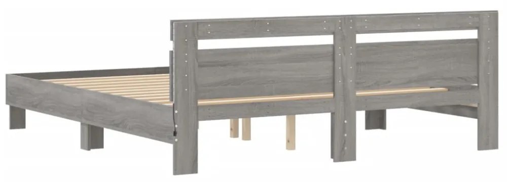 szürke sonoma színű ágykeret fejtámlával és LED-del 200x200 cm
