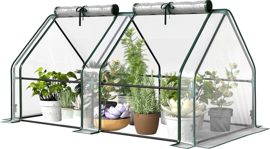 Outsunny átlátszó hordozható fóliaház cipzáras ablakkal — porfestett acélváz, 180×90×90 cm | Aosom