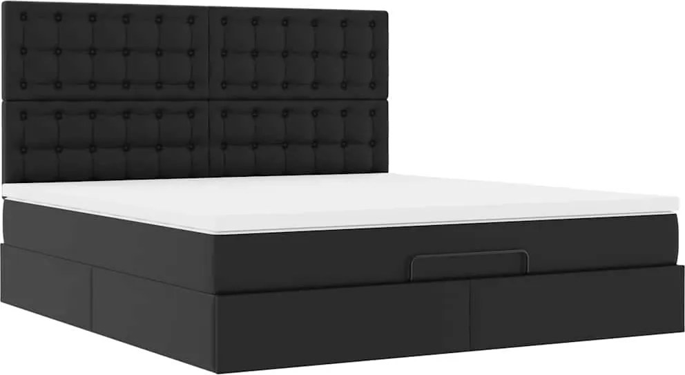vidaXL Ottomán ágykeret matraccal Fekete 160x200cm műbőrrel
