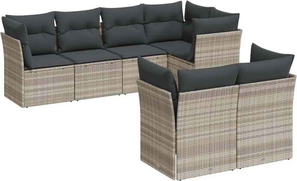 vidaXL 7 részes világosszürke polyrattan kerti ülőgarnitúra párnákkal